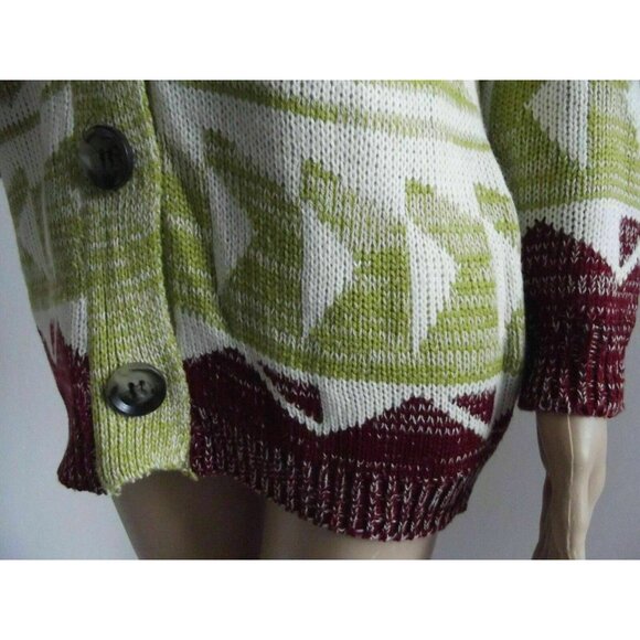 Mudd Cardigan Sweater Womens Junior XL Aztec Button Green Burgundy & Off-White - Picture 3 of 8